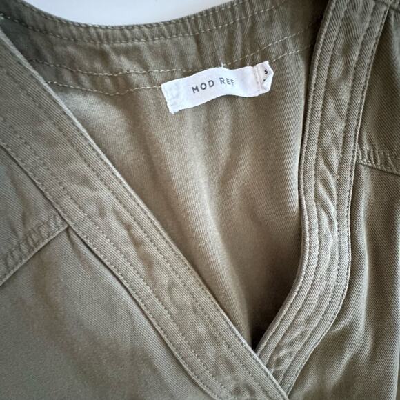 Mod Ref Jumpsuit Short Sleeve Olive Green‎ Tie Waist Snap Front Size S - Picture 4 of 13